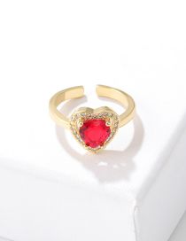 Fashion Red Brass Zirconium Heart Open Ring