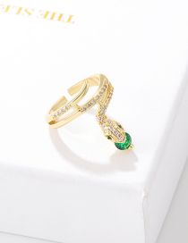 Fashion Mouth Diao Green Zircon Snake Ring Bronze Zirconium Snake Open Ring