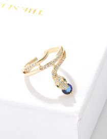 Fashion Mouth Diao Blue Zircon Snake Ring Bronze Zirconium Snake Open Ring