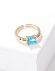 Fashion Blue Zircon Brass Set Square Zirconium Geometric Ring