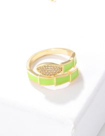 Fashion Green Ring Brass Diamond Drip Oil Open Ring