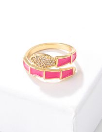 Fashion Pink Ring Brass Diamond Drip Oil Open Ring