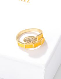 Fashion Yellow Ring Brass Diamond Drip Oil Open Ring