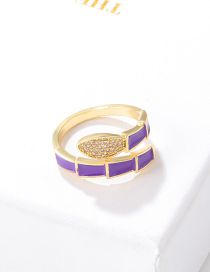 Fashion Purple Ring Brass Diamond Drip Oil Open Ring