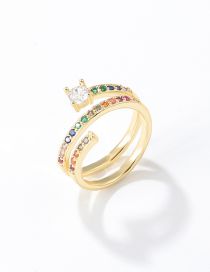 Fashion Colorful Multi-circle Micro-set Zircon Ring Bronze Zirconium Geometric Ring