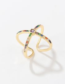 Fashion Cross Diamond Ring Brass Zirconium Geometric Cross Open Ring