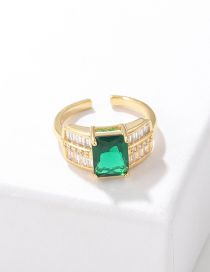 Fashion Emerald Broad Bronze Ring Brass Square Diamond Geometric Open Ring
