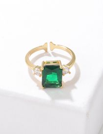 Fashion Fine Ring Emerald Brass Ring Brass Square Diamond Geometric Open Ring