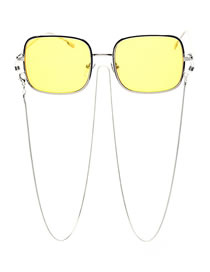 Fashion Silver + Chain Pc Chain Square Sunglasses