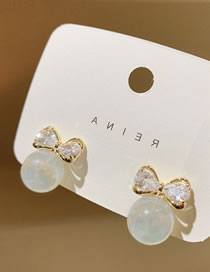 Fashion Gold Metal Diamond Bow Mermaid Pearl Stud Earrings