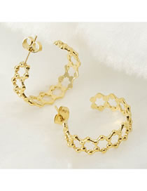 Fashion Gold Titanium Cutout Corrugated C-shaped Earrings