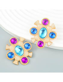 Fashion Blue Color Alloy Inset Resin Geometric Stud Earrings