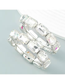 Fashion Silver Alloy Set Square Diamond Round Earrings