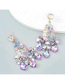 Fashion Purple Alloy Diamond Floral Drop Earrings