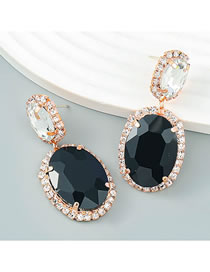 Fashion Black Alloy Set Oval Glass Diamond Geometric Stud Earrings