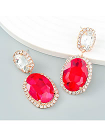 Fashion Red Alloy Set Oval Glass Diamond Geometric Stud Earrings
