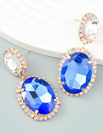Fashion Blue Alloy Set Oval Glass Diamond Geometric Stud Earrings