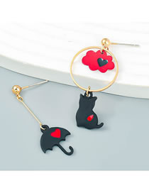Fashion Umbrella Alloy Drop Umbrella Black Cat Asymmetric Stud Earrings