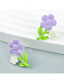 Fashion Purple Alloy Spray Paint Flower Stud Earrings