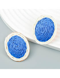 Fashion Blue Raffia Colorblock Oval Stud Earrings