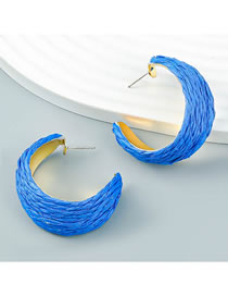 Fashion Blue Alloy Raffia C-shaped Earrings