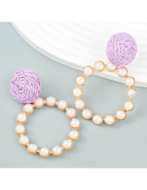 Fashion Purple Geometric Raffia Braided Alloy Set Pearl Round Stud Earrings