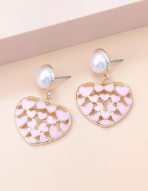 Fashion Pink Alloy Hollow Drip Oil Love Pearl Stud Earrings