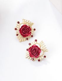 Fashion Red Rose Earrings Alloy Red Rose Stud Earrings