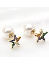 Fashion Pentagram Color Alloy Diamond Pearl Pentagram Stud Earrings