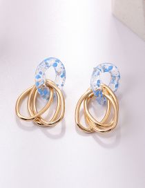 Fashion Light Blue Metal Speckled Panel Hoop Stud Earrings
