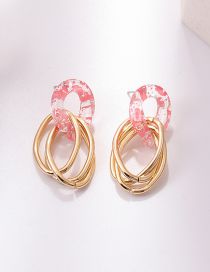 Fashion Pink Metal Speckled Panel Hoop Stud Earrings