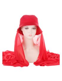 Fashion Big Red Polyester Chiffon Scarf Bucket Hat