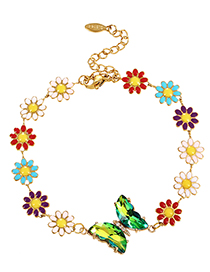 Fashion Green Titanium Steel Inlaid Zirconium Oil Drop Flower Crystal Butterfly Bracelet