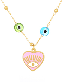 Fashion Pink Titanium Steel Glass Eye Drop Oil Love Necklace