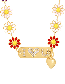 Fashion Love Titanium Steel Inlaid Zirconium Letter Love Oil Drop Flower Necklace