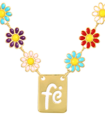Fashion Letter Titanium Steel Inlaid Zirconium Oil Drop Flower Letter Tag Necklace