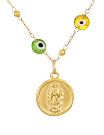 Fashion Gold-5 Resin Glass Eyes Pure Titanium Steel Medal Necklace