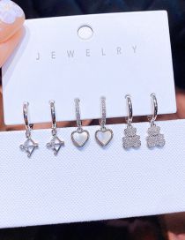 Fashion Silver Bronze Zirconium Shell Heart Bear Earrings Set
