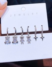 Fashion Silver Bronze Zirconium Star Bear Earrings Set