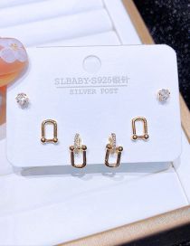 Fashion Gold Brass And Diamond U-shaped Horseshoe Buckle Earrings Set