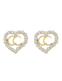 Fashion Gold Alloy Diamond Letter Heart Stud Earrings