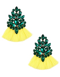 Fashion Yellow Alloy Diamond Water Drop Leaf Tassel Stud Earrings
