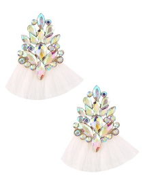 Fashion Ab Color + White Alloy Diamond Water Drop Leaf Tassel Stud Earrings