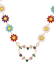 Fashion Color Titanium Steel Inlaid Zircon Oil Drop Flower Love Pendant Necklace