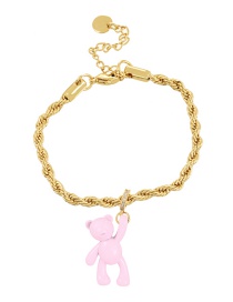 Fashion Light Pink Copper Drop Oil Bear Pendant Twist Bracelet