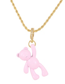Fashion Light Pink Copper Drop Oil Bear Pendant Twist Necklace