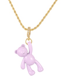 Fashion Light Purple Copper Drop Oil Bear Pendant Twist Necklace