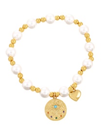 Fashion Gold Bronze Zirconium Geometric Eye Medal Pearl Beaded Bracelet