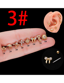 Fashion Gold 3# Stainless Steel Inlaid Zirconium Stem Piercing Stud Earrings