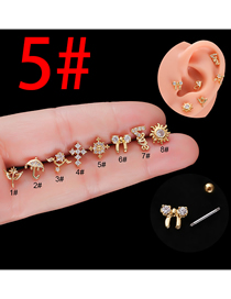 Fashion Gold 5# Stainless Steel Inlaid Zirconium Stem Piercing Stud Earrings